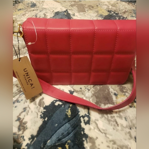 Unica Firenze Made in Italy Quilted Genuine Leather Crossbody Clutch/Bag - Picture 2 of 7